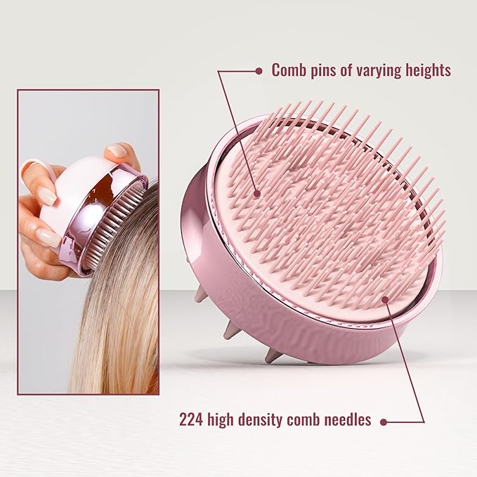 SHINLEA 2 in 1 Scalp Massager Hair Growth,Scalp Scrubber with Soft Silicone Bristles for Dandruff Removal,Shampoo Brush for Exfoliation,Head Massager for Both Wet and Dry Use (Pink)