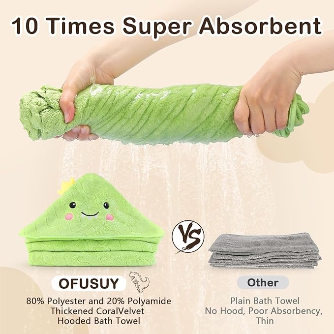 OFUSUY 6 PCS Baby Bath Towels, 3 PCS Animal Hooded Baby Towels & 3 PCS Washcloths, Baby Bath Towels for Infants & Toddlers - Soft & Ultra Absorbent, Cute Newborn Bath Essentials Gifts for Boys & Girls