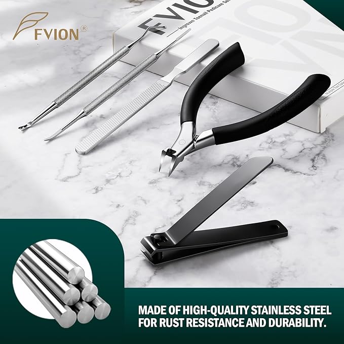 FVION Ingrown Toenail Tools Kit 5 Pcs, Toenail Clippers for Thick & Ingrown Nails, Ingrown Toenail Removal Correction Nail Clippers, Nail File Lifter, Professional Manicure Pedicure Tools