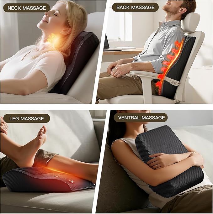 Back Massager with Heat, 4D Kneading Electric Massager for Neck Back Shoulder Leg Pain Relief, Cordless Portable Rechargeable for Home Office Car Use on Couch Bed, Valentine‘s Day Gift for Men Women