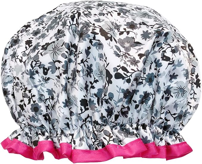 allydrew Reusable Women's Waterproof Shower Caps for Long Hair, Gray Pansies