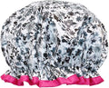 allydrew Reusable Women's Waterproof Shower Caps for Long Hair, Gray Pansies