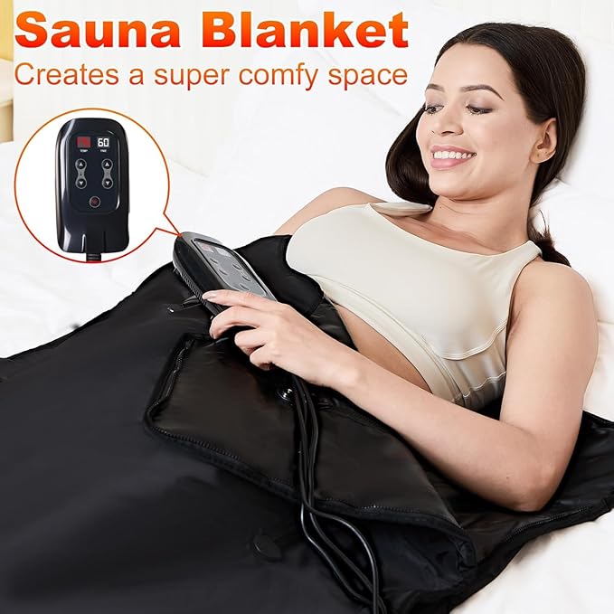 Infrared Sauna Blanket for Home: Portable Full Body Detox Wrap with Deep Heat Relaxation - Adjustable 86-176°F Far Infrared Therapy 20-60 Min Timer Waterproof Foldable Design 71 x 31.5 Inch