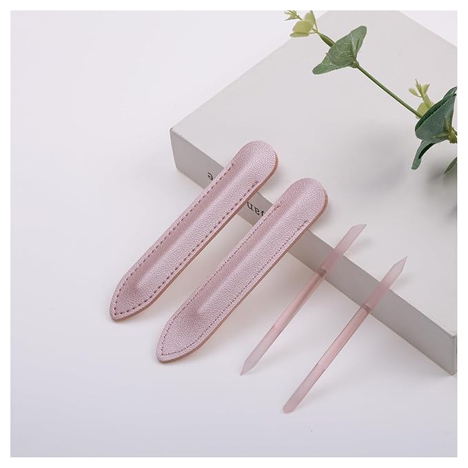 2 Pcs Transparent Pink Glass Cuticle Pusher Tool with Pink Leather Case, Sassy Tip Cuticle Pusher Pen for Precision Filing Nail Salons Home