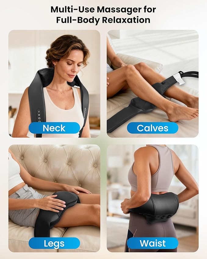 COMFIER Shiatsu Neck Massager with Heat - Cordless 4D Neck and Shoulder Massager for Pain Relief Deep Tissue, Graphene Heating, Trapezius Muscle Relaxer Massage Pillow, Black