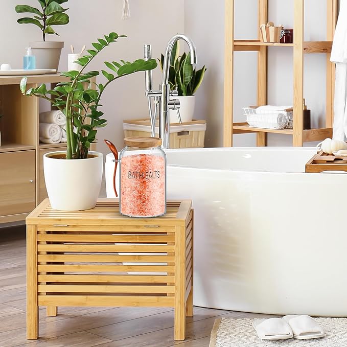 SiliFine 1 Piece 94 oz Bath Salts Glass Jar with Wooden Lid, Bath Salt Container with Scoop, Airtight Storage Bathtub Accessories for Women