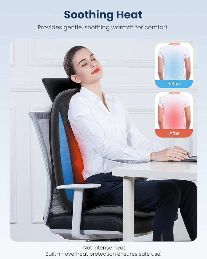COMFIER Shiatsu Back Massager with Heat,Deep Tissue Kneading Massage Seat Cushion,Massage Chair Pad for Full Back,Body Massager for Home or Office Chair use, Gift