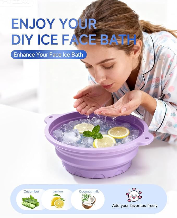 Face Bowl for Ice with Built-in Ice Tray, Collapsible Silicone Facial Ice Bath Bowl for Cold Plunge Therapy, Skin Tightening & Acne Relief, Ideal for Home Use