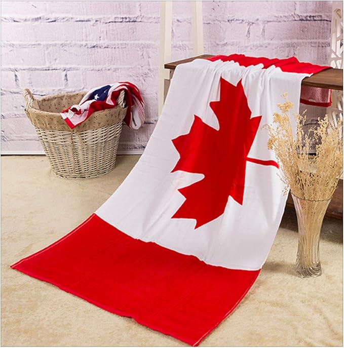 FakeFace 30"x60"Oversized Skin-Friendly Soft High Absorbent Cotton US, UK, CA Flag Pattern Swimming Pool Beach Sauna Towel Collection Home Travel Business Hotel Bath Wrap Shawl Blanket-Canada Flag