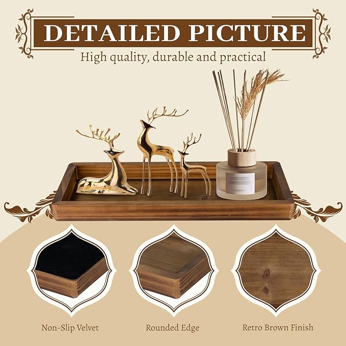 MAONAME Bathroom Vanity Tray, Rustic Long Narrow Tray, Rectangle Farmhouse Wood Trays, Countertop Organizer Trays for Candle, Perfume, 15.7" L x 6.8" W