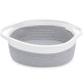 ABenkle Small Basket with Handles, Boho Decorative Rope Woven Dog Cat Toy Storage Bin Shelf Storage Organizer, Easter Christmas Gift Basket, 12"x8"x5", Grey