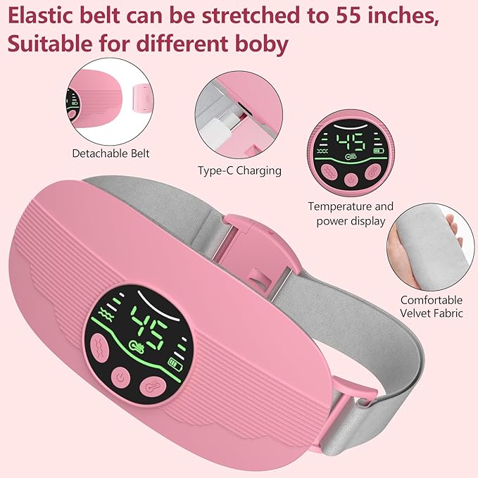 HOTBAG Heating Pad for Period Cramps Portable Cordless 3S Fast Period Heating Pad Cramp Relief with 3 Heat Levels and 3 Massage Modes Menstrual Electric Waist Wrap Belt for Pain Relief Gifts for Her