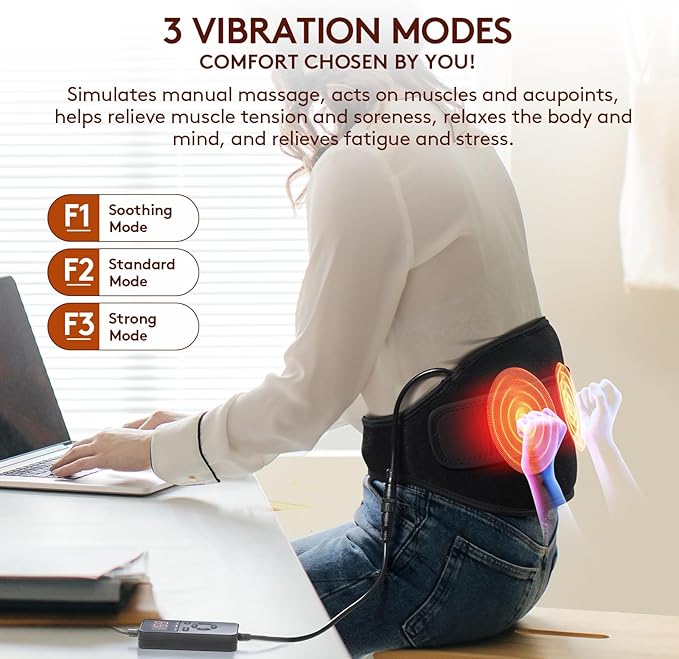 UTK Vibrating Far Infrared Heating Pad for Back Pain Relief, Hot to 159℉, Lower Back Massager Gift for Women Men, FSA-HSA Eligible, 3 Vibration, 16 Timers Auto-Off, 20 Jades, 35-55" Adjustable Size