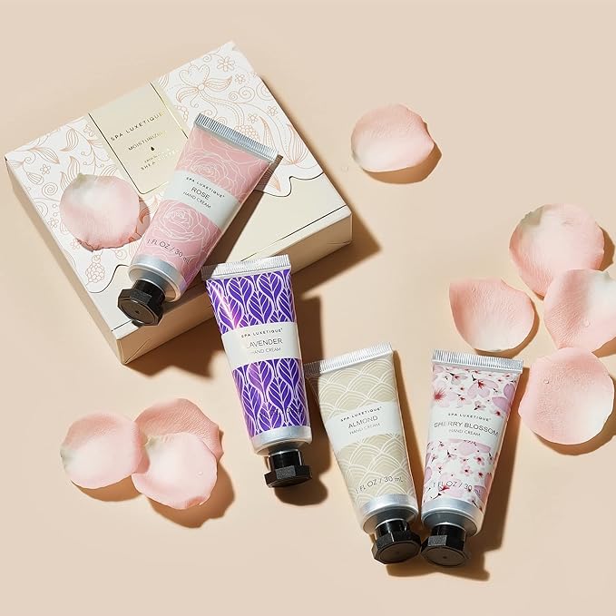 spa luxetique Hand Cream Gift Set,Mothers Day Gifts for Mom,4 Pack Shea Butter Hand Lotion Set for Dry Hands,Travel Size Hand Cream for Women,Birthday Gifts for Women,Teacher Appreciation Gift Nurse