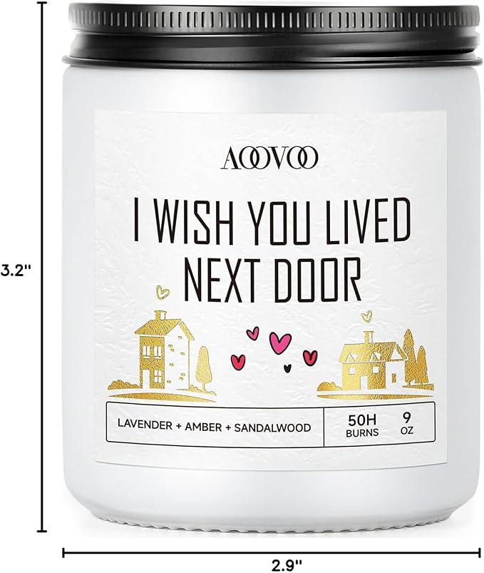 AOOVOO Candle - 9oz Soy Wax Scented Candles, I Wish You Lived Next Door Candles Gifts, Christams Birthday Gifts for Women Men, Mom, Coworkers, Nurse, Clients - Employee, Teacher