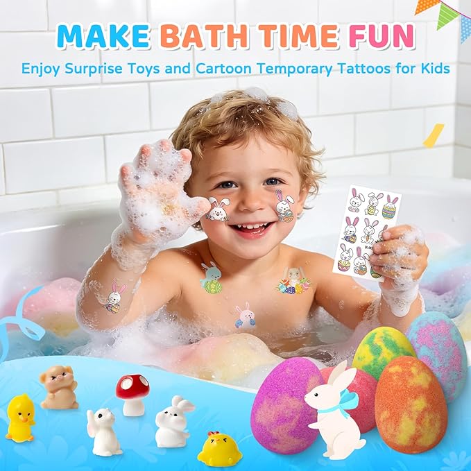 Bath Bombs for Kids with Surprise Inside, 16 Pack Easter Kid Bath Bombs Gift Set, Easter Gifts for Kids Bubble Bath Bomb for Boys Girls with Toys Inside, Easter Basket Stuffers & Easter Egg Fillers