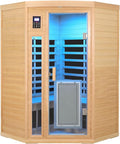 2 Person Infrared Sauna 0-5mG Ultra Low EMF Infrared Sauna Far Infrared Sauna Canadian Hemlock Indoor Corner Sauna with Front Door Heating Panel, Chromotherapy Light