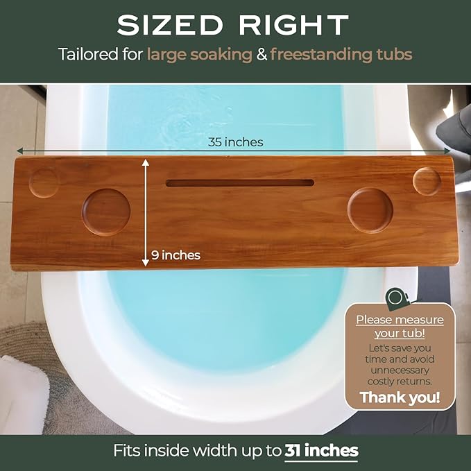 Teak Bathtub Tray for Tub 35” | Bath Tub Tray Wood for Large & Freestanding Tubs, Bathtub Trays for Tub, Bath Tray for Tub, Bath Table Tray | Grand Fjord by JapandiSpirit