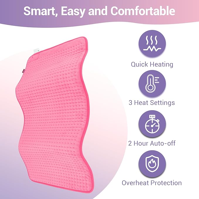 Comfytemp Extra Large Heating Pad for Back & Period, 33''x 17'' Electric Heating Pads for Neck/Shoulder, FSA Eligible Electric Throw, Mothers Day Gifts for Mom Women, Washable, Auto Shut Off, Pink