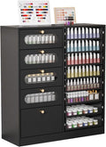 OmySalon Nail Salon Organizer Cabinet, 32" L Floor Storage with 8 Clear & 4 Visual Drawers, Wooden Display for Polish & Powder, Beauty Salon Furniture (Black, 32'' Length)