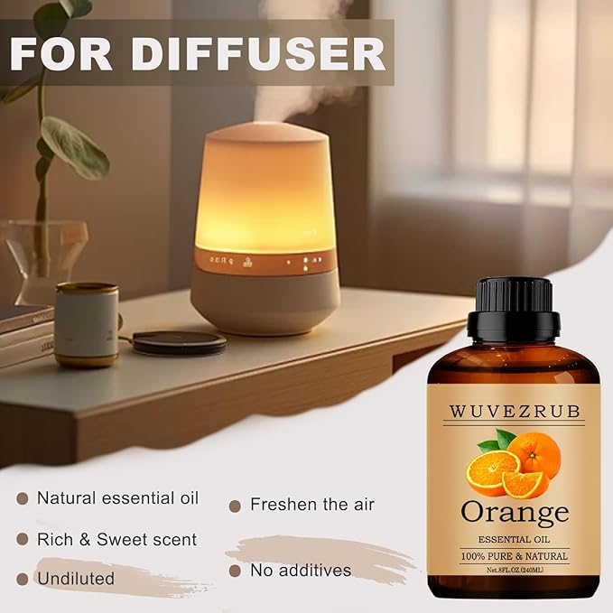 Orange Essential Oils, 240ML Pure and Natural Essential Oil for Aromatherapy Diffuser - Orange /8 Fl Oz