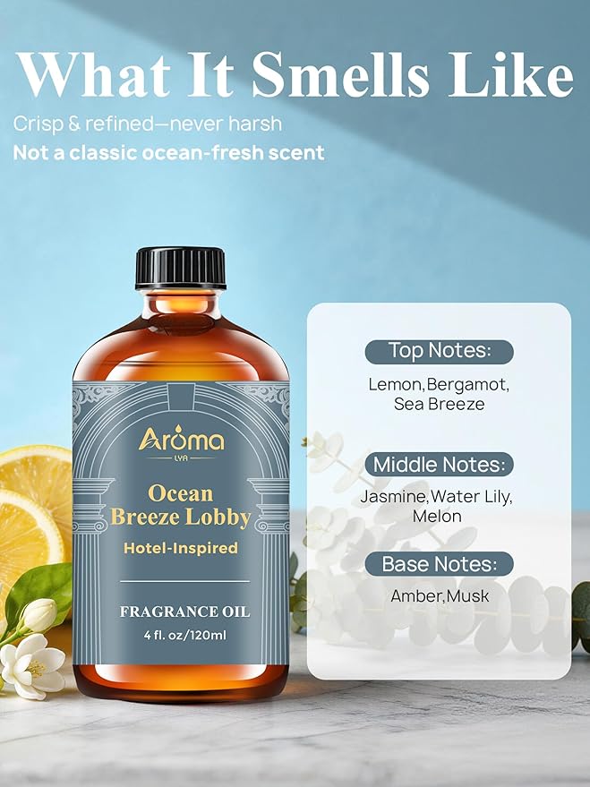 Ocean Breeze Lobby — a Hotel-Inspired Fragrance Oil that Feels Like a Coastal Resort Lobby(Not a Typical Ocean-Fresh Scent), Hotel Diffuser Oil for Home for Diffusers and Crafting