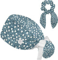 Scrub Caps Women Nursing Hats Floral Flowers with Buttons Ponytail Working Adjustable Pouch Tie Back
