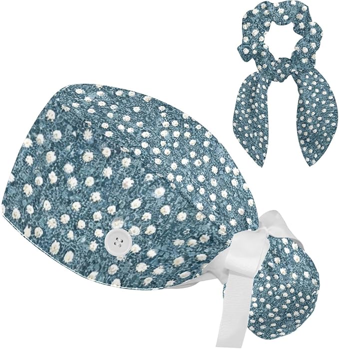 Scrub Caps Women Nursing Hats Floral Flowers with Buttons Ponytail Working Adjustable Pouch Tie Back