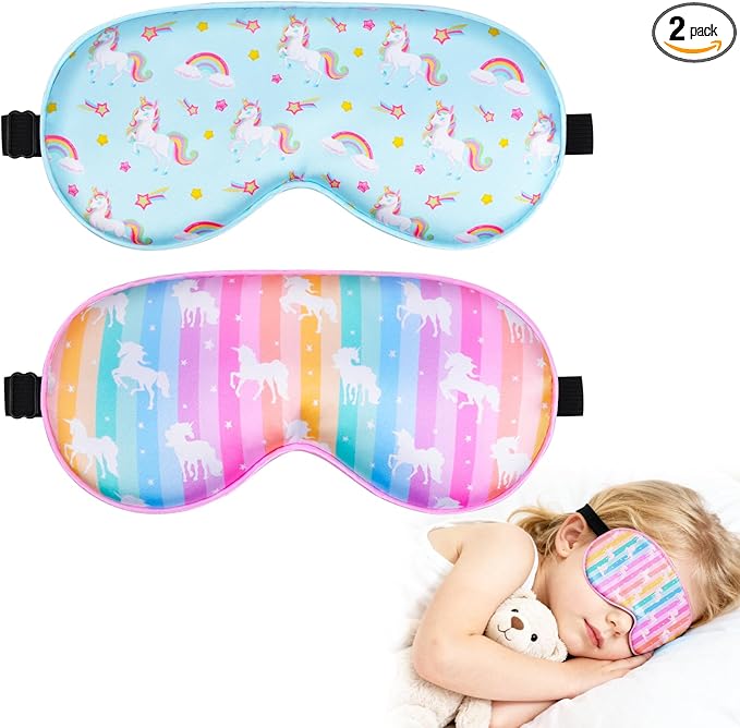 OlyPegic 2 Pcs Kids Sleep Mask Girls Silk Eye Mask Sleeping with Adjustable Strap Soft Lightweight Kids Eye Cover Mask Blindfold Shade Light Blocking Travel and Home Use Girls Teens Mermaid
