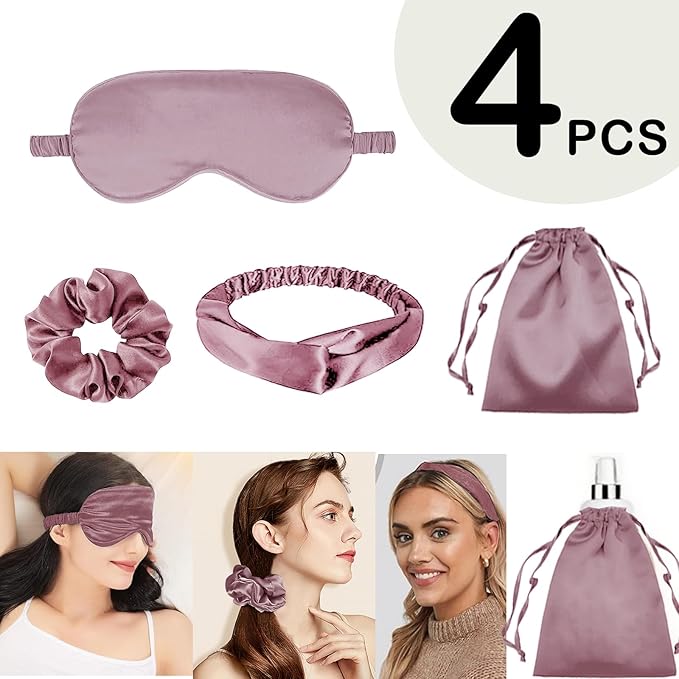 4Pcs Silk Sleep Masks Satin Eye Mask Silky Eyes Cover Blindfold Eyeshade Headband Scrunchies Pouch Bags Bridesmaid Gifts