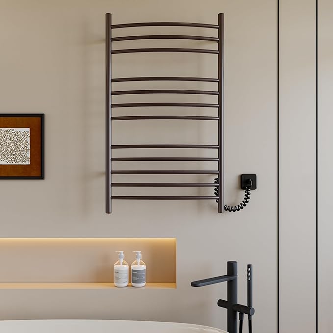 HEATGENE Towel Warmer Venetian Bronze, Electric Hot Towel Rails, Wall-Mounted Large 12 Bars Warming Towel Racks, Plug-in/Hardwired Heated Towel Rails