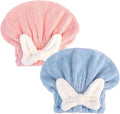 2Pcs Ultra Absorbent Hair Quick Drying Towel, Microfiber Hair Towel, Soft Bow Tie Wet Hair Towels Wrap for Long Curly Hair Women (Pink+Blue) (Traditional)