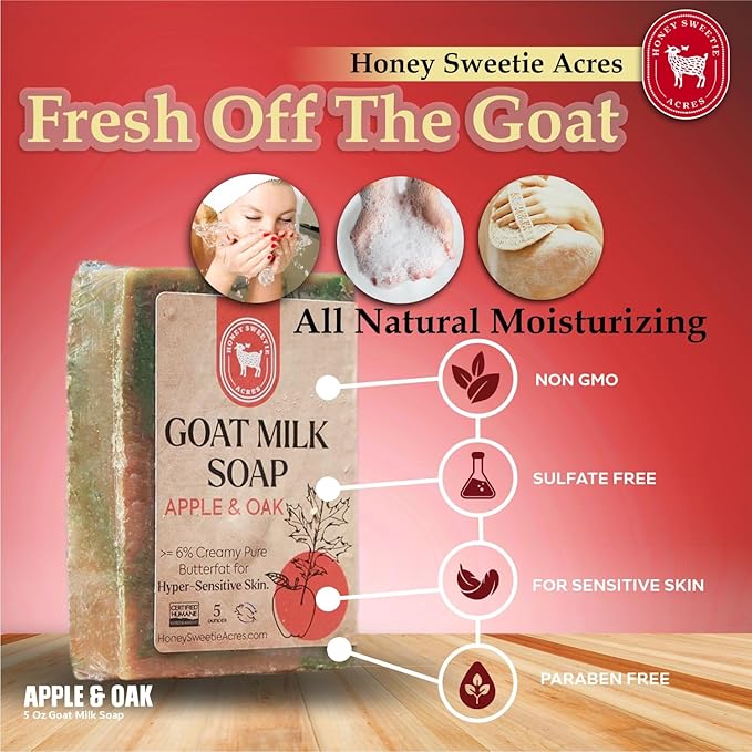 Honey Sweetie Acres Apple Oak Goat Milk Soap - Handmade 5 oz Bar, Made with Natural Ingredients, Moisturizing & Gentle, Made in the USA