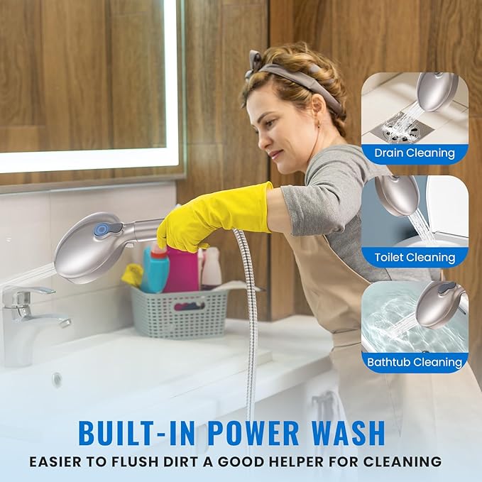 Ryamen Filtered Shower Head with Handheld, High Pressure 9-Spray Modes Detachable Shower Head with Filter for Hard Water-Remove Chlorine & Impurities, 2 Filters, Brushed Nickel