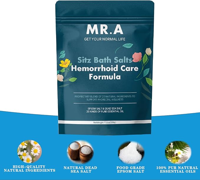 Sitz Bath for Hemorrhoids,Premium Grade 23 Ingredients, Advanced Hemorrhoid Treatment Formula Epsom Salt Dead Sea Salt Essential Oils, Sitz Bath Salts for Hemorrhoids Toilet Seat Bathtug 11.6 oz