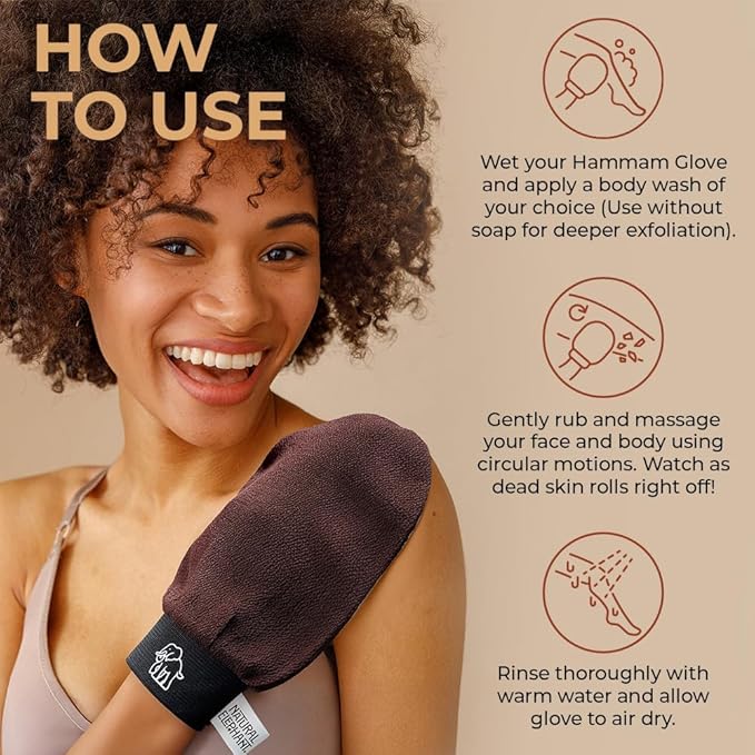 Natural Elephant Exfoliating Hammam Glove | Authentic Moroccan Kessa Body Scrub Mitt for Spa-Quality Skin Renewal (Chocolate Brown Single)