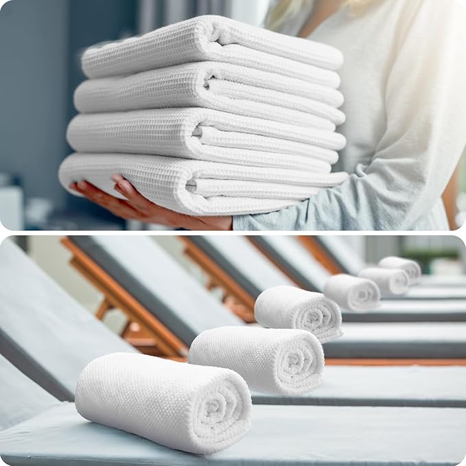 SmoothNovelty 16 Pack Microfiber Bath Towels Bulk 27'' x 60'' Oversized Size Bath Towel Highly Absorbent Extra Large Soft Drying for Beach Shower Summer Salon Sport Gym Party (Lattice,White)