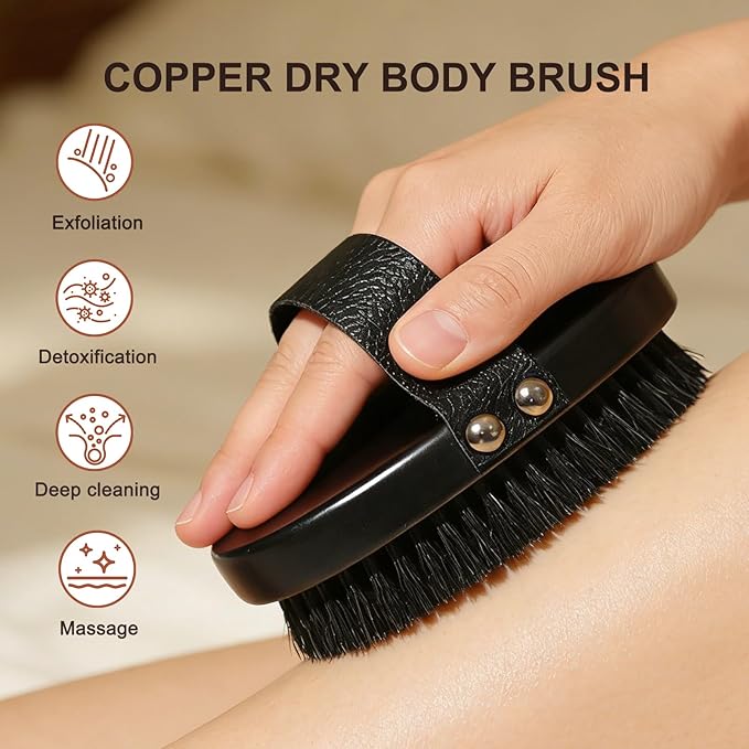 Gracekey Ionic Copper Dry Brushing Body Brush for Lymphatic Drainage & Exfoliation - Copper Body Brush to Improve Circulation, Reduce Cellulite for Glowing Skin