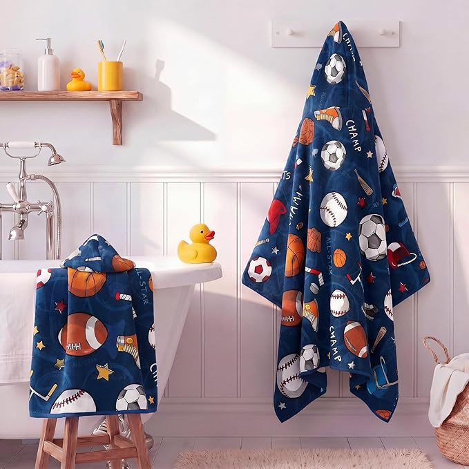 Peryiter 1 Pcs Ball Hooded Bath and Beach Towel 100% Cotton Pool Towels Wearable Bath Poncho Wrap for Swimming Shower Pool Travel Trips Vacations Absorbent Soft Beach Blanket