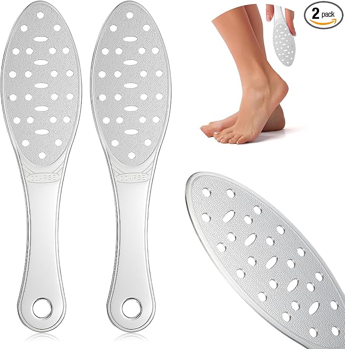 2 Pcs Stainless Steel Foot Scraper Metal Foot File Double Sided File Callus Remover Professional Feet Rasp Scrubber for Wet or Dry Skin Easy to Clean Pedicure Tool Heel (Fresh Style)