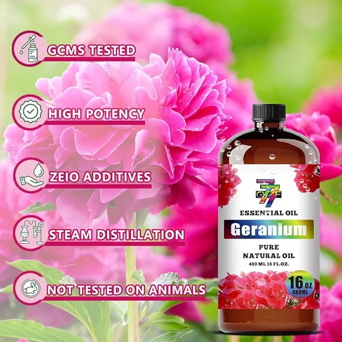 Geranium Essential Oil - GV77ZF Geranium Oils for Diffusers, Humidifiers, DIY Candles, Soap, Cleaning, Home, Office, Yoga, Massage, Gifts - 16 fl oz (480 ml)