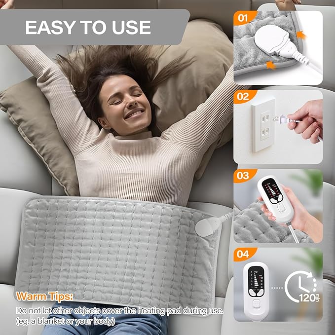 Deepsoon Heating Pad,Electric Heating Pads for Back,Neck,Moist Heating Pad for Abdomen Shoulder Knee Legs,Dry/Moist Heat&Auto Shut Off,Mother's Day Birthday for Men and Women,White Gray,24x12 Inch