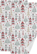 Red Green Grey Christmas Xmas Tree Hand Towels for Bathroom Set of 2,Winter Snowflake Stars Decorative Bathroom Towels for Bath,Face,Hair,Soft Absorbent Dish Towels for Kitchen Decor 28"x14"