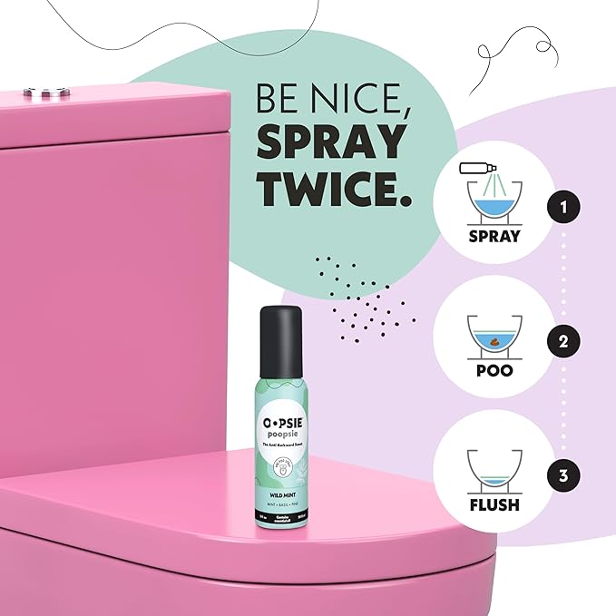 Oopsie Poopsie Toilet Spray – Before & After You Go Bathroom Odor Eliminator & Neutralizer Spray, Travel Size with Essential Oils, TSA Approved – Flower Citrus/Wild Mint 2 Pack – 2 Oz.