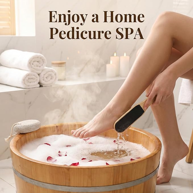 2-Piece Foot File and Pumice Stone Set, Wooden Callus Remover for Feet, Pedicure Tools for Removing Dead Skin & Hard Heels