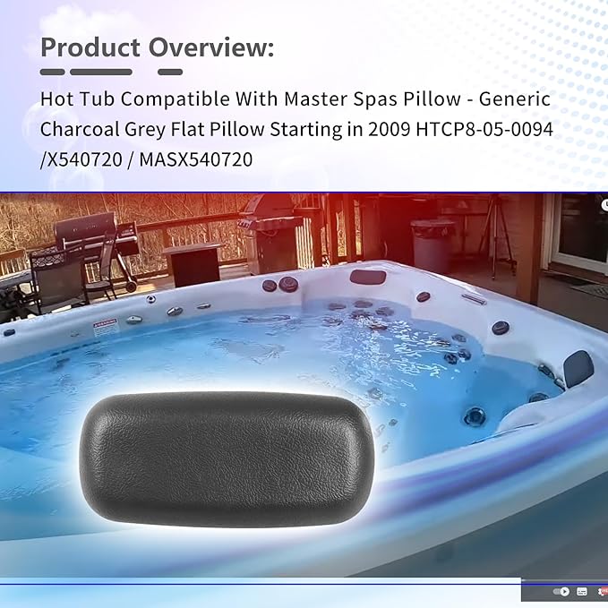 4 Pack Hot Tub Compatible with Master Spas Pillow - Generic Charcoal Grey Flat Pillow Starting in 2009 HTCP8-05-0094 / X540720 / MASX540720