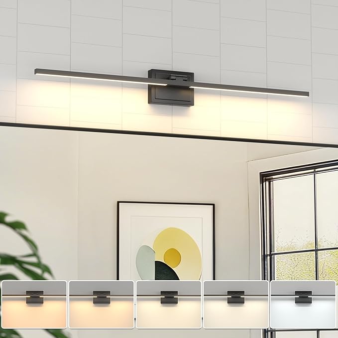 VOLISUN Bathroom Vanity Light 39.4 inch, 5CCT Dimmable, 34W LED Bathroom Light Fixture Over Mirror, Black Bar Vanity Lights for Bathrooms Mirror Cabinets