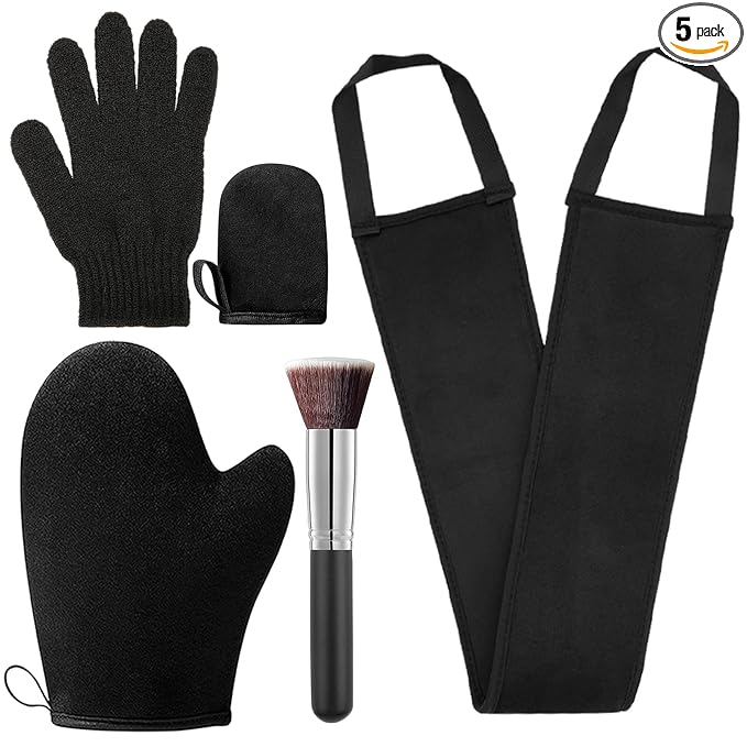 5 Pack Self Tanning Mitt Applicator Kit - Face Tan Mitt, Back Lotion Applicator, Exfoliating Glove, Tanning Brush，Mini Tanner Mitt