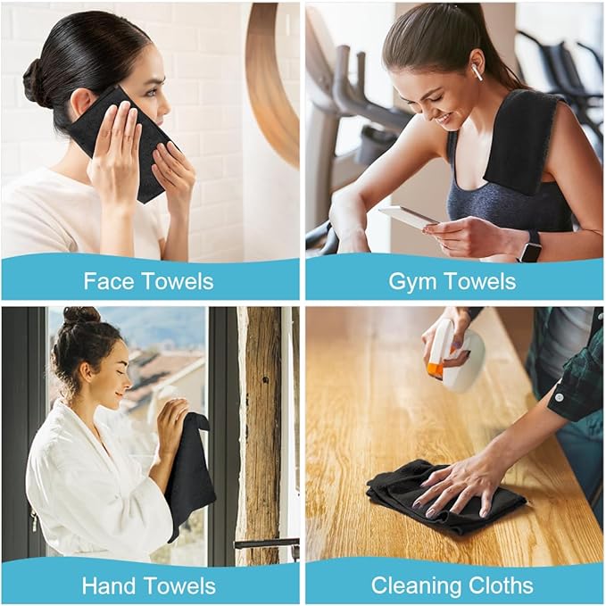 Orighty Washcloths, 5 Pack Microfiber Face Towels, Highly Absorbent and Soft Feel Wash Cloths & Hand Towels for Bathroom, Hotel, Spa, and Gym, 11.5x11.5 Inch, Black