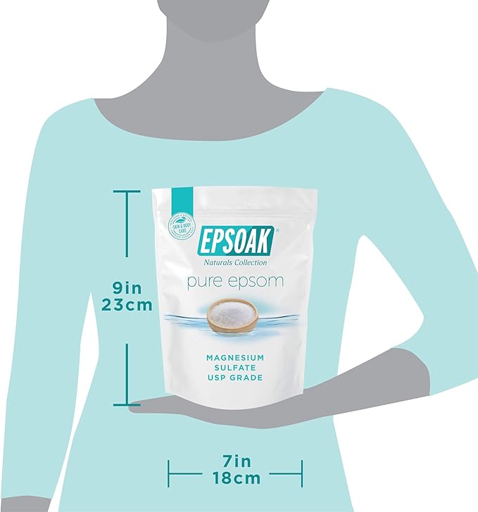 Epsoak Epsom Salt 2 lb. Magnesium Sulfate USP. Resealable Epsom Salt Bag Unscented, Made in The USA, Cruelty-Free Certified
